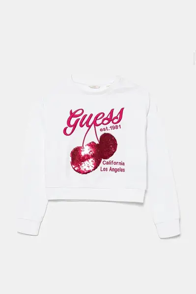 Dětská bavlněná mikina Guess bílá barva, s aplikací, J5GQ00 KA6R4