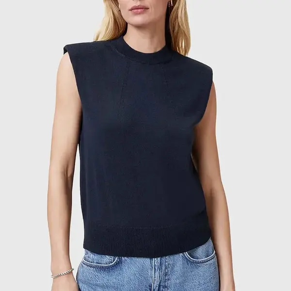 Vlněný top AllSaints KAYLA tmavomodrá barva, W016KC