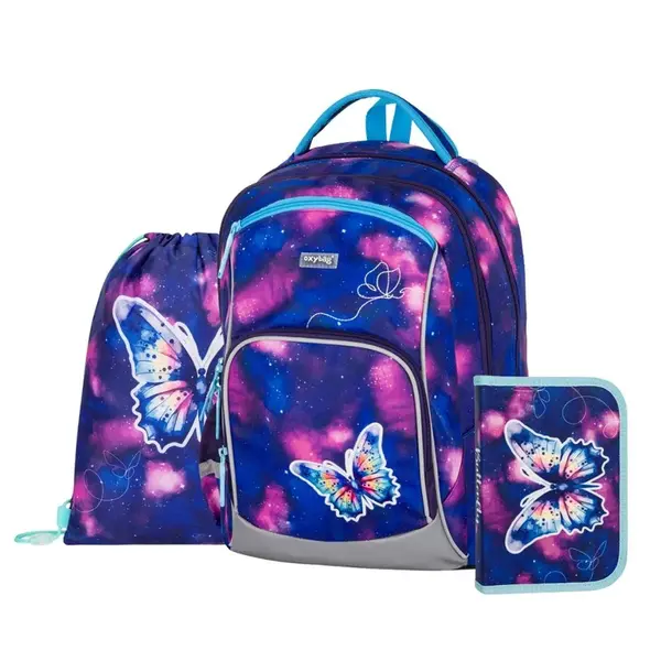 Oxybag OXY GO - školní set Motýl 3 ks: batoh, penál, sáček