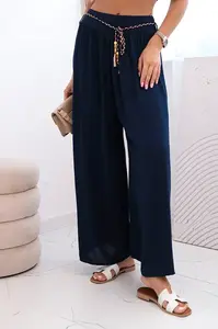 Kesi Włoski Dámske viskózové nohavice so širokými nohavicami námornícka modrá