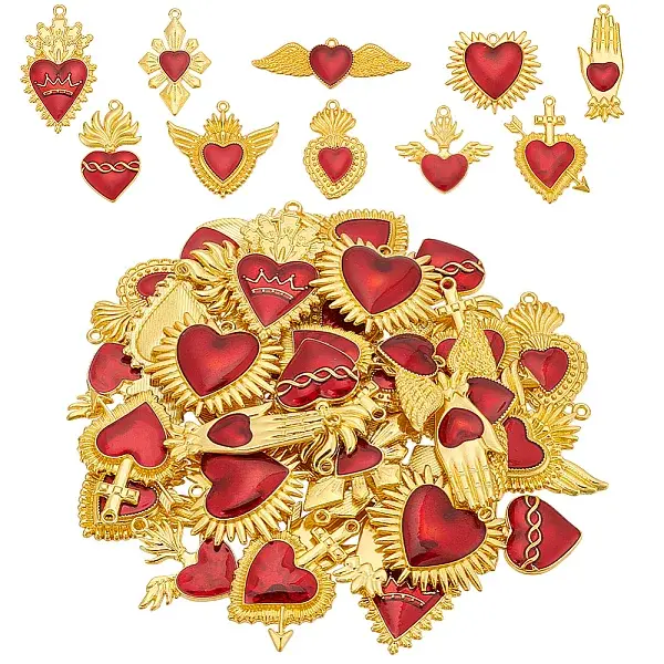 40Pcs 10 Styles Alloy Enamel Pendants