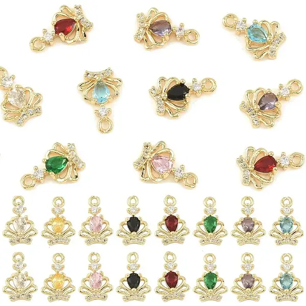 16Pcs 8 Colors Brass Micro Pave Cubic Zirconia Pendants