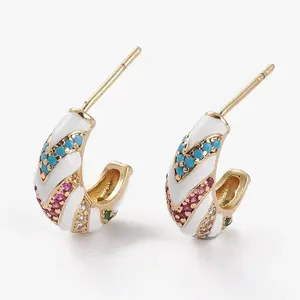 Brass Micro Pave Cubic Zirconia Half Hoop Earrings