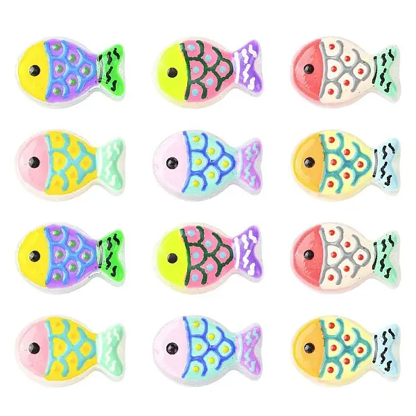 12Pcs 6 Colors Dyed & Heated Glass Enamel Beads