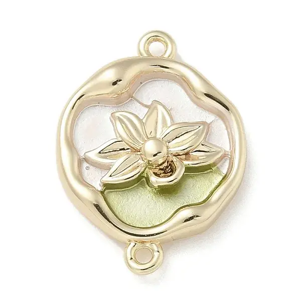 Brass Enamel Oval with Flower Connector Charms
