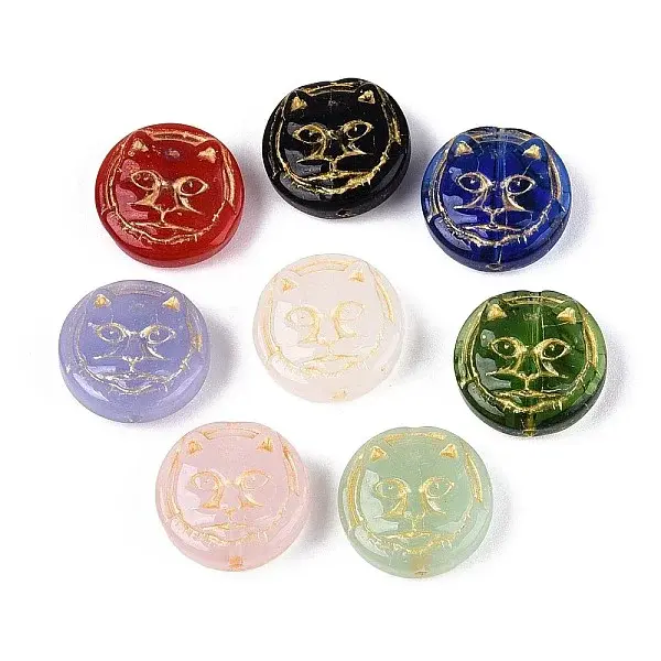 Flat Round with Cat Shape Glass Beads