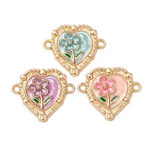 Alloy Enamel Flower Heart Links Connector Charms