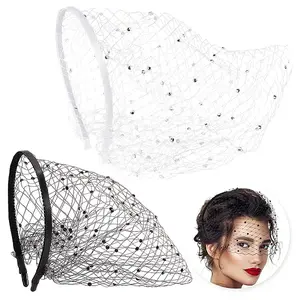 2Pcs 2 Styles Cloth Mesh Veil Headband