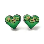 Saint Patrick's Day Green Wood Stud Earrings