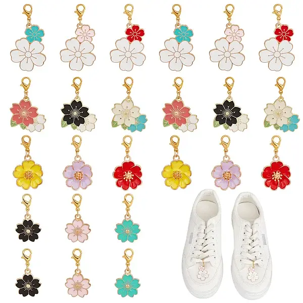 24Pcs 12 Styles Flower Alloy Enamel Shoes Charms