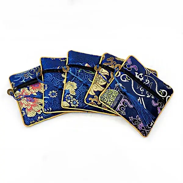 Chinese Brocade Tassel Zipper Jewelry Bag Gift Pouch