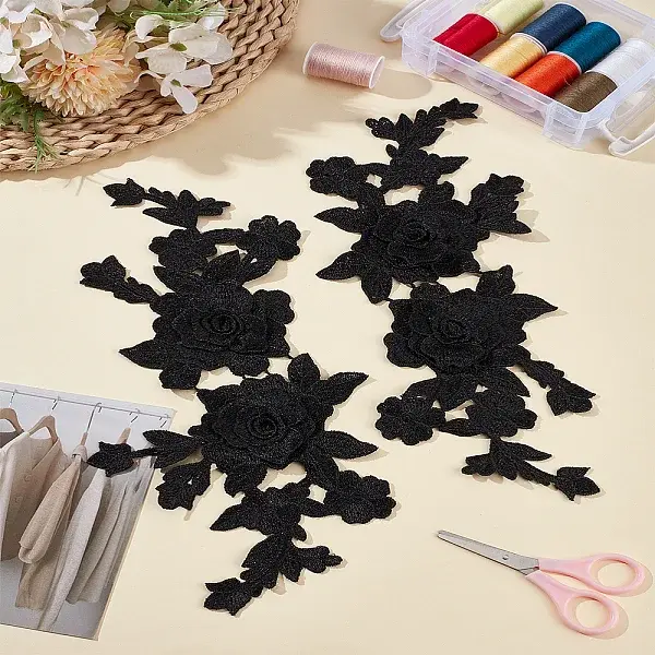 2Pcs Polyester Embroidery Flower Ornament Accessories