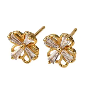 Brass Pave Clear Cubic Zirconia Stud Earring Findings