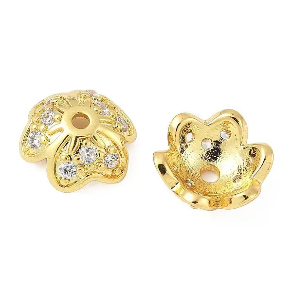 Brass Micro Pave Clear Cubic Zirconia Bead Caps