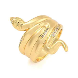 Snake Brass Micro Pave Clear Cubic Zirconia Open Cuff Rings