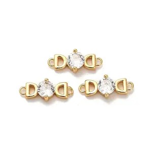 Brass Pave Clear Cubic Zirconia Letter D Connector Charms