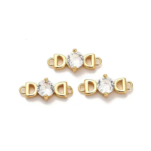 Brass Pave Clear Cubic Zirconia Letter D Connector Charms