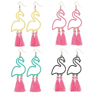 3 Pairs 3 Colors Alloy Flamingo Chandelier Earrings