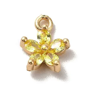Brass Cubic Zirconia Flower Charms