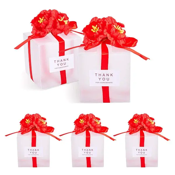 Clear PVC Candy Gift Packaging Boxes with Ribbon & Artificial Flower