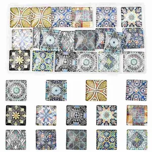 20Pcs Printed Glass Flat Back Cabochons