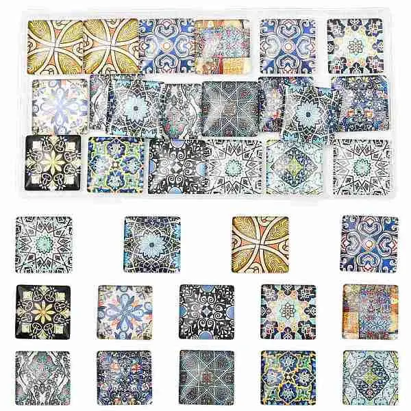 20Pcs Printed Glass Flat Back Cabochons