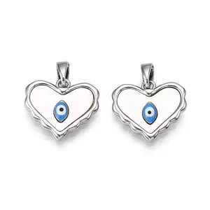 Brass Pave Natural Shell Heart Pendants