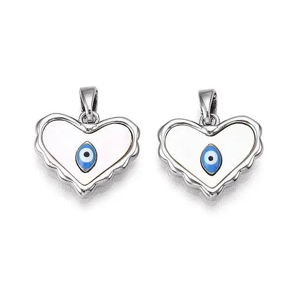 Brass Pave Natural Shell Heart Pendants