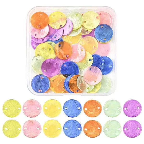 56Pcs 7 Colors Spray Painted Natural Capiz Shell Connector Charms