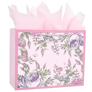 1Pc Flower Printed Paper Gift Bags with Rope Handle