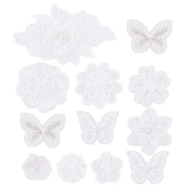 12Pcs 10 Styles Computerized Embroidery Organza Ornament Accesories