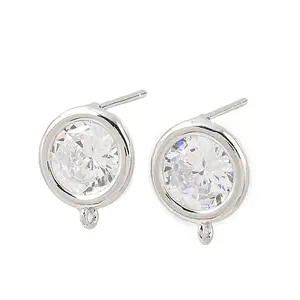 Brass Micro Pave Clear Cubic Zirconia Stud Earring Findings