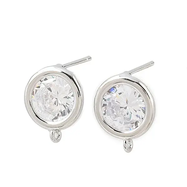 Brass Micro Pave Clear Cubic Zirconia Stud Earring Findings