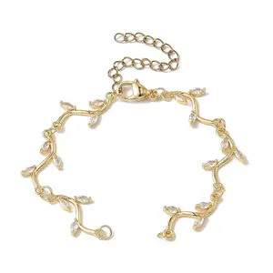 Brass Pave Clear Cubic Zirconia Leafy Branch Link Chain Bracelet Making