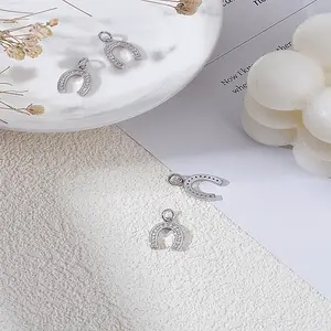 4Pcs CZ Brass Micro Pave Cubic Zirconia Horse Shoe Charms