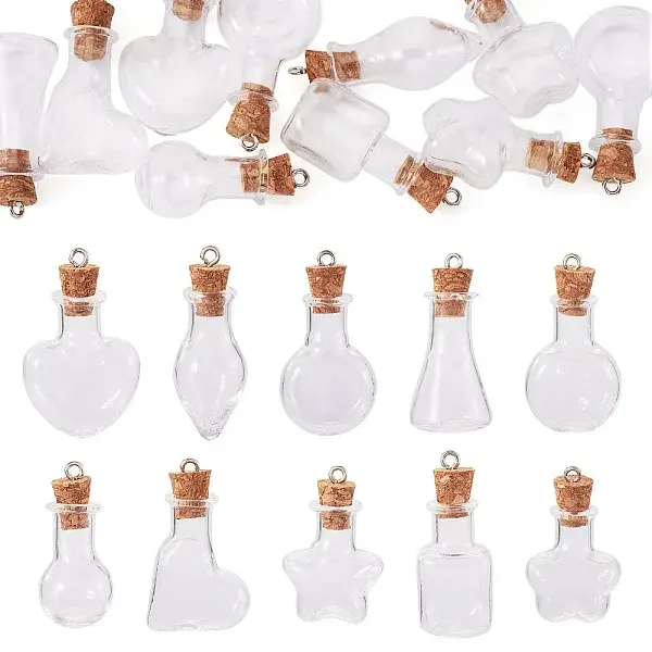 10Pcs 10 Styles Mini Transparent Bottle Pendants