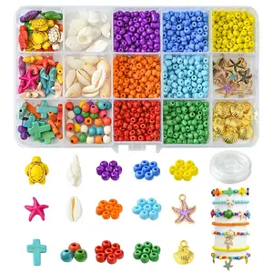 DIY Glass Seed & Synthetic Turquoise & Natural Cowrie Shell Bracelets Making Kits