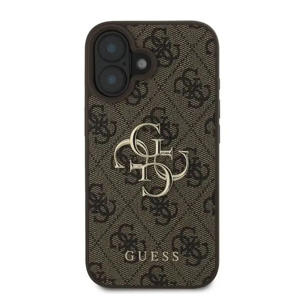 Zadní kryt Guess PU 4G Metal Logo pro Apple iPhone 16 Plus, hnědá