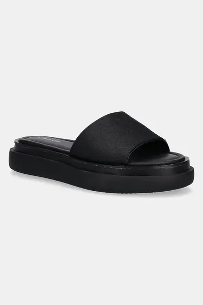 Pantofle Calvin Klein FLATFORM SLIDE - JACQ dámské, černá barva, na platformě, HW0HW02461