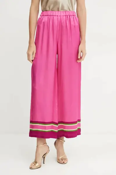 Hedvábné kalhoty Luisa Spagnoli dámské, růžová barva, široké, high waist, 542106