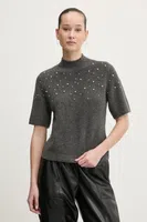 Svetr z vlněné směsi Abercrombie & Fitch dámský, šedá barva, s pologolfem, KI150-4339