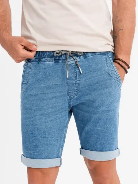 Ombre Men's denim shorts with rolled up leg - light blue