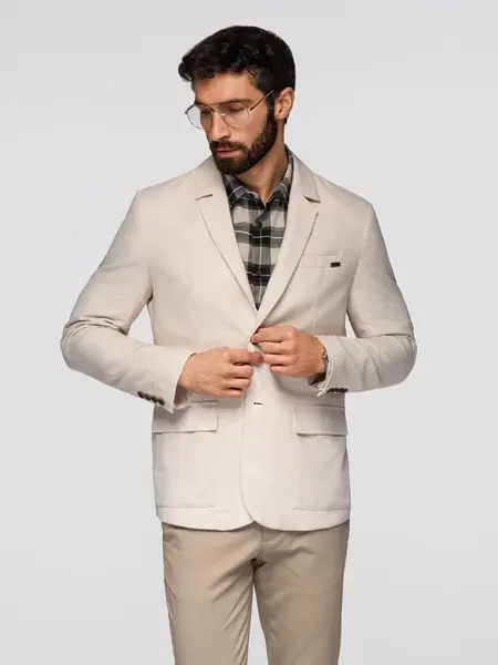 Ombre Men's REGULAR cut blazer with linen - cream