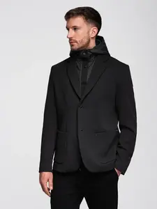Ombre Men's jacket with high collar and hood - black
