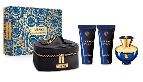 Versace Pour Femme Dylan Blue – EDP 100 ml + telové mlieko 100 ml + sprchový gél 100 ml + kozmetická taštička