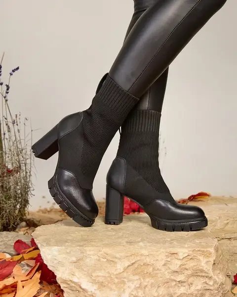 Resti Black Women's Higher Heel Flexi Booties