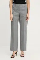 Vlněné kalhoty BOSS dámské, šedá barva, medium waist, 50542004