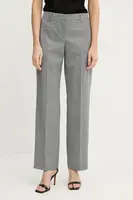 Vlněné kalhoty BOSS Tilda9 dámské, šedá barva, medium waist, 50542004