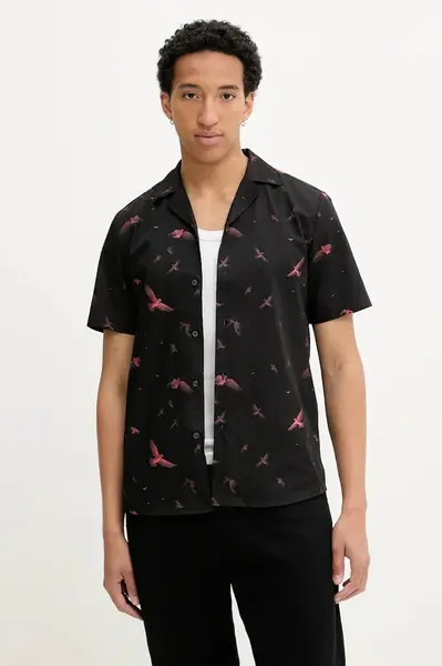 Bavlněná košile HUGO pánská, černá barva, regular, 50545328