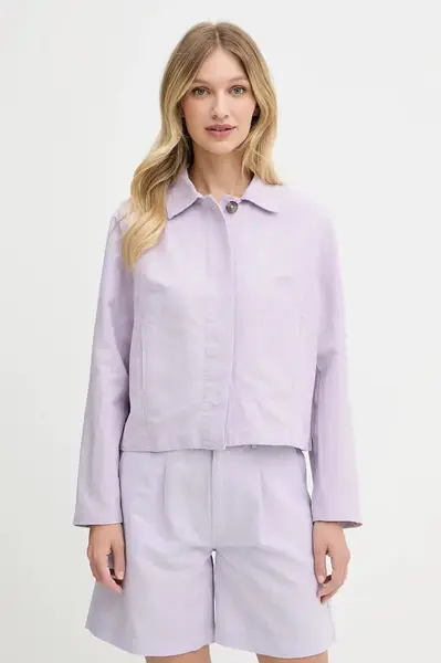 Košilová bunda Pepe Jeans fialová barva, přechodná, oversize, PL402605